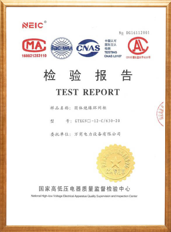 Solid Insulation Ring Main Unit GTXGN□-12-C Inspection Certificate